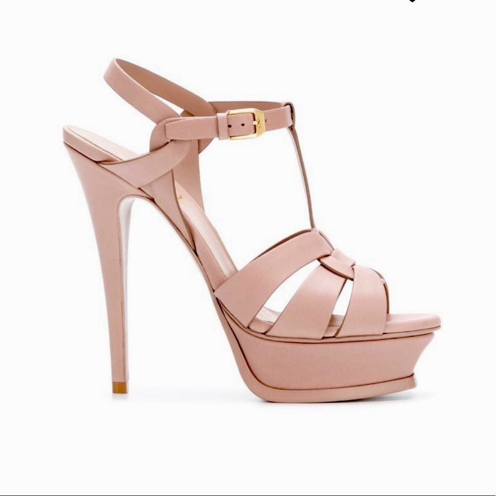 YSL Tribute Platform Stilettos in nude